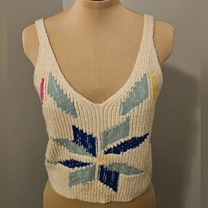 MOTHER  NWT Cream Knit Tank with Blue and Pink Design Sz M